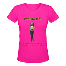 Load image into Gallery viewer, Custom V-Women&#39;s T-Shirt Proverbs 31:25 She Is Clothed With Strength &amp; Dignity