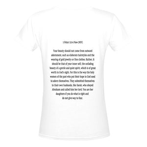 Custom V-Women's T-Shirt 1 Peter 3:3-6 Gentle & Quiet Spirit