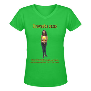 Custom V-Women's T-Shirt Proverbs 31:25 She Is Clothed With Strength & Dignity