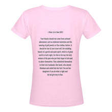 Load image into Gallery viewer, Custom V-Women&#39;s T-Shirt 1 Peter 3:3-6 Gentle &amp; Quiet Spirit