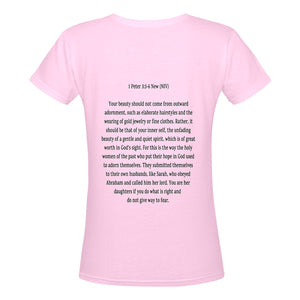 Custom V-Women's T-Shirt 1 Peter 3:3-6 Gentle & Quiet Spirit