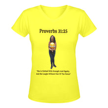 Load image into Gallery viewer, Custom V-Women&#39;s T-Shirt Proverbs 31:25 She Is Clothed With Strength &amp; Dignity