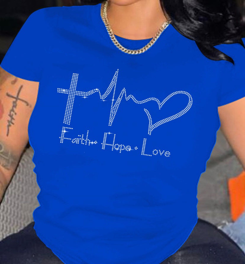 Rhinestones- Faith, Hope, Love T-Shirt