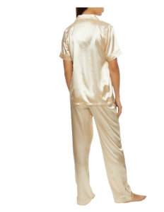 Satin Notch Collar Short Sleeve Pajama Shirt and Pants