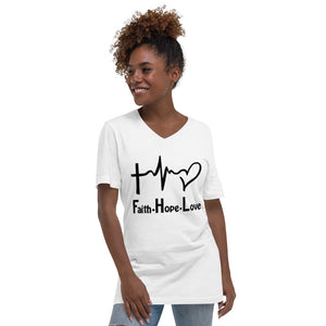 Faith Hope Love Short Sleeve V-Neck White Restored Vision Shirt