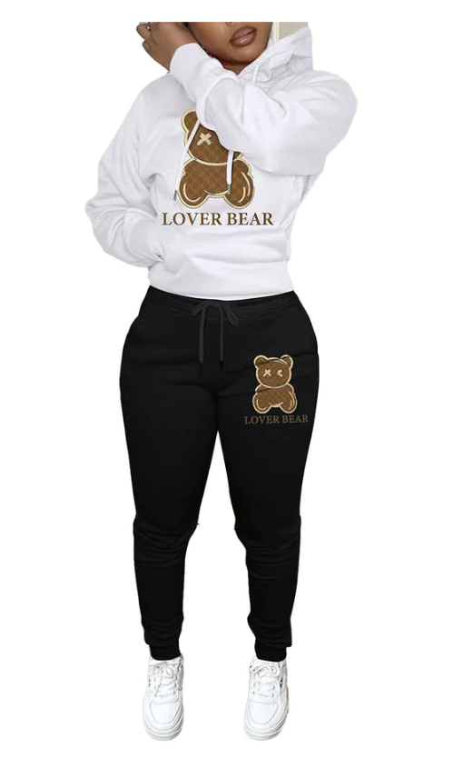HOODED BEAR PATTERN SWEATER CASUAL SUIT